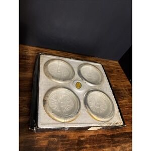 4 New‎ Leonard Glass Silver Plate Coasters Mid Century Modern MCM Vintage NOS